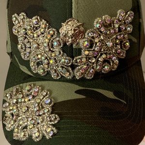 Embellished Camouflage Cap with Rhinestones
